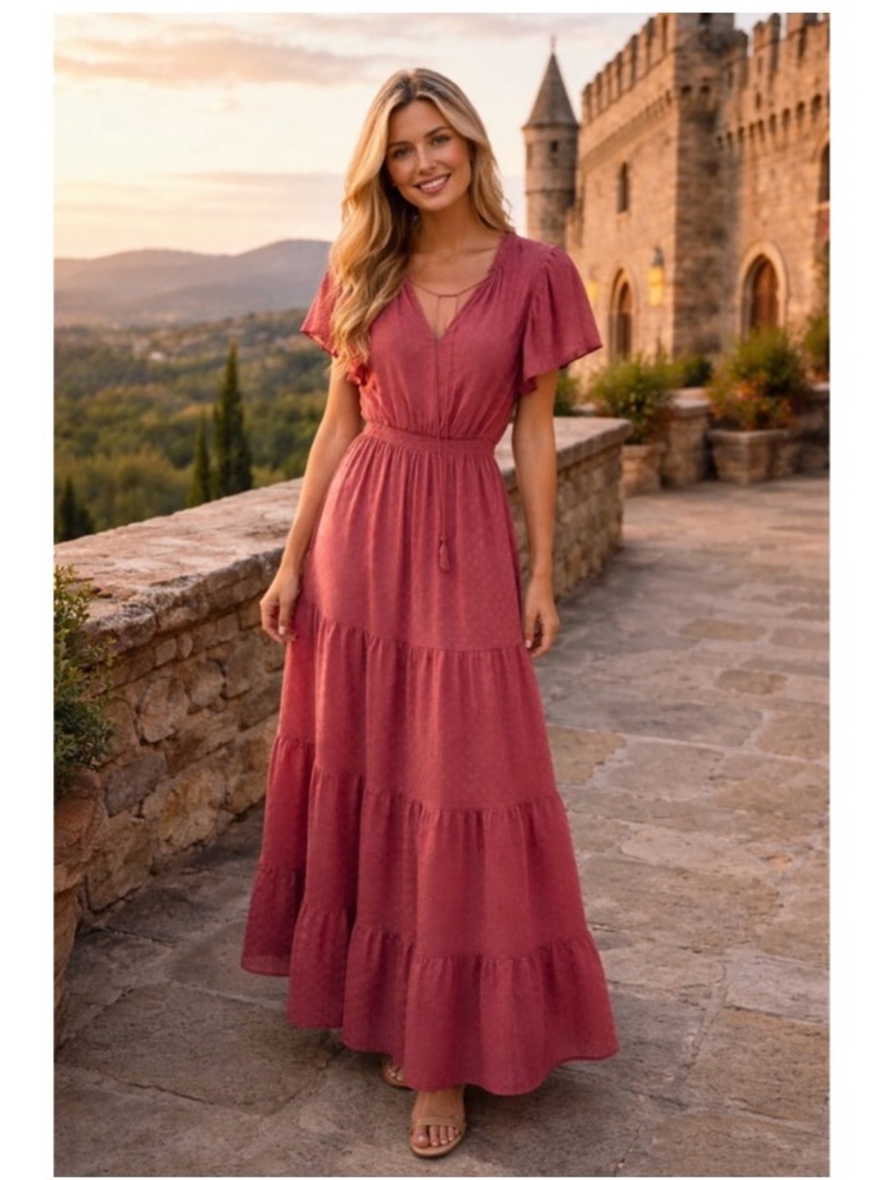 Max Studio Tiered Boho Maxi Dress size L - Picture 3 of 6